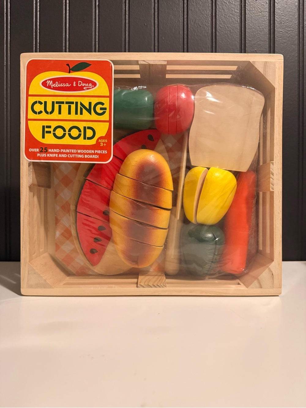 Melissa & Doug Wooden Cutting Food Playset - Red, Yellow, Green, Brown
